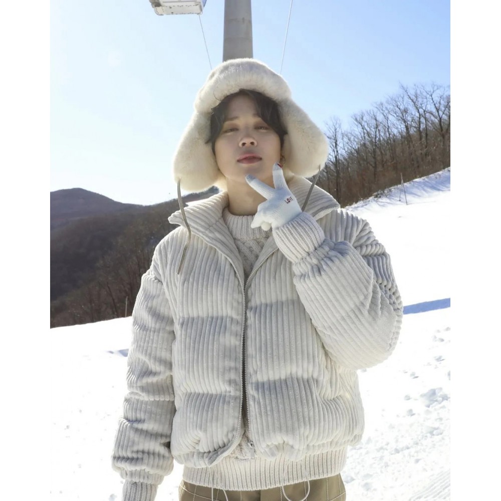 Jimin フード付きジャケット BTS新品 BTS Jimin White Chunky Corduroy Jacket